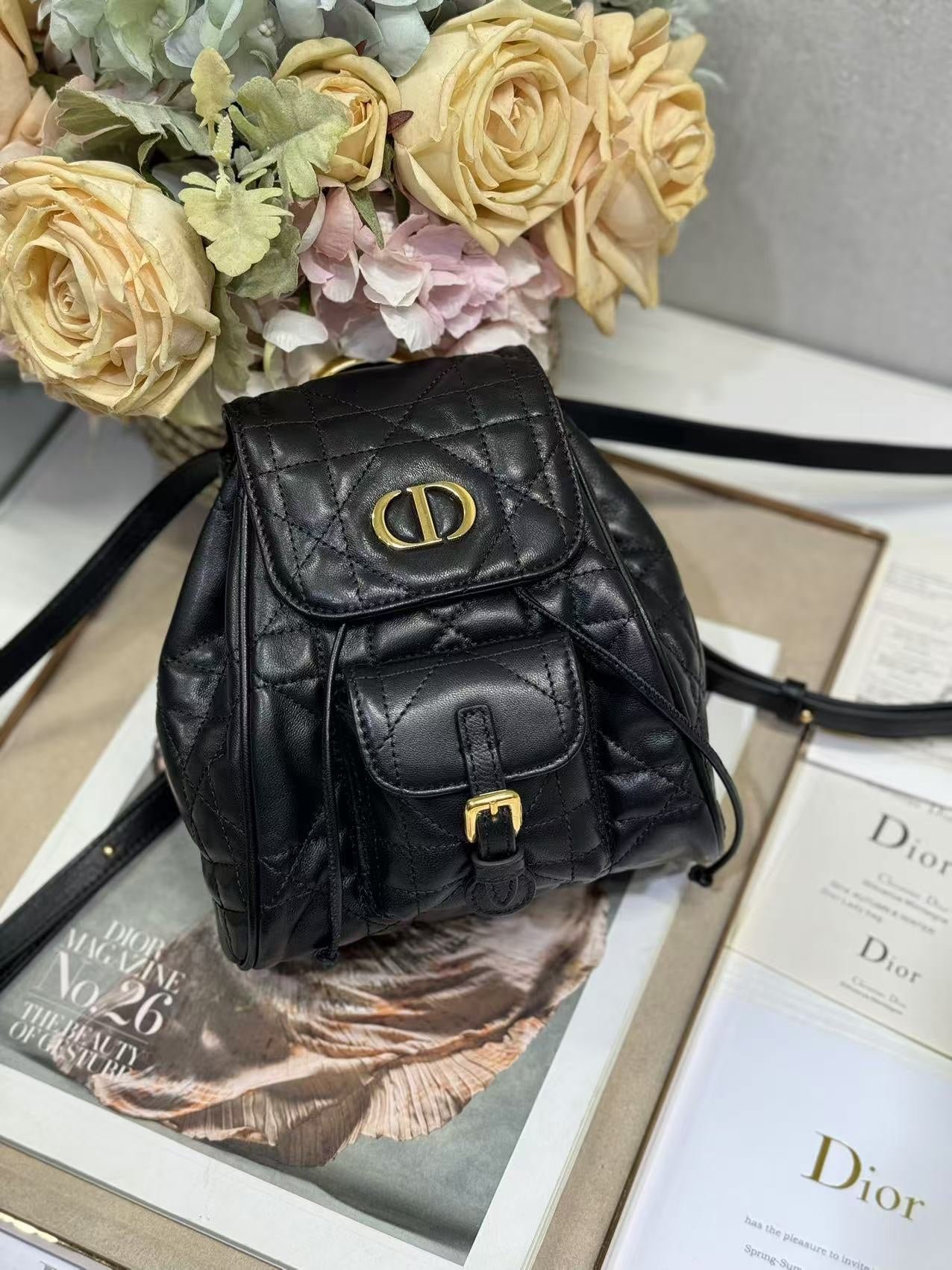 {Style No: C8RHK6KS} SMALL CARO BACKPACK 20 IN BLACK MACROCANNAGE LAMBSKIN - Image 4