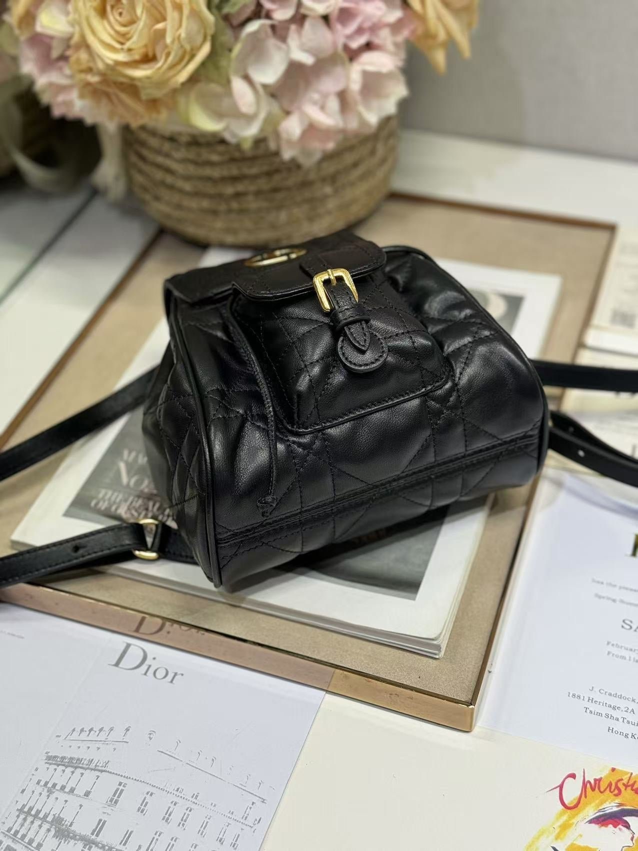 {Style No: C8RHK6KS} SMALL CARO BACKPACK 20 IN BLACK MACROCANNAGE LAMBSKIN - Image 5