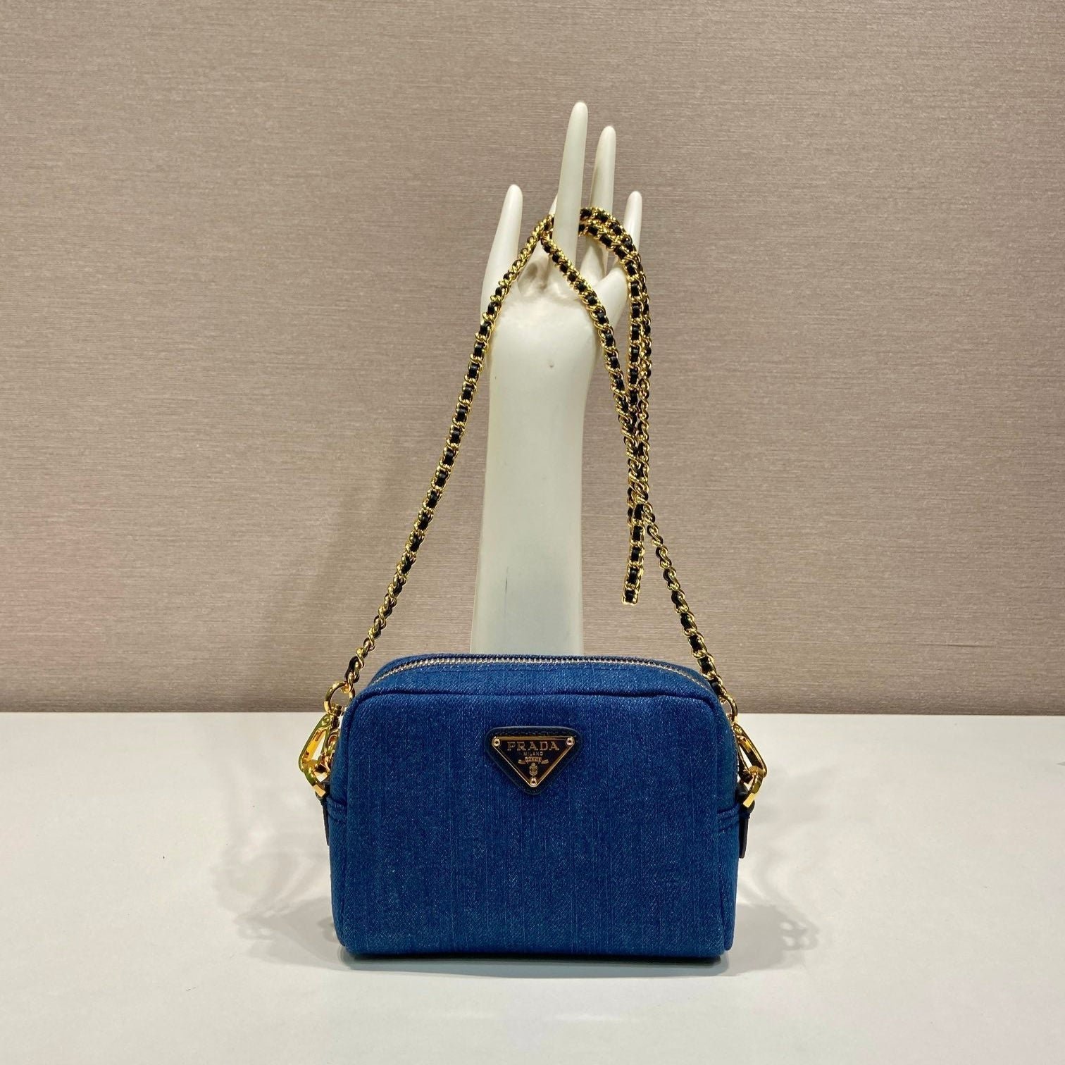 {Style No: 7SVGG6LR} MINI BAG 14 IN AZURE BLUE DENIM GOLD HARDWARE