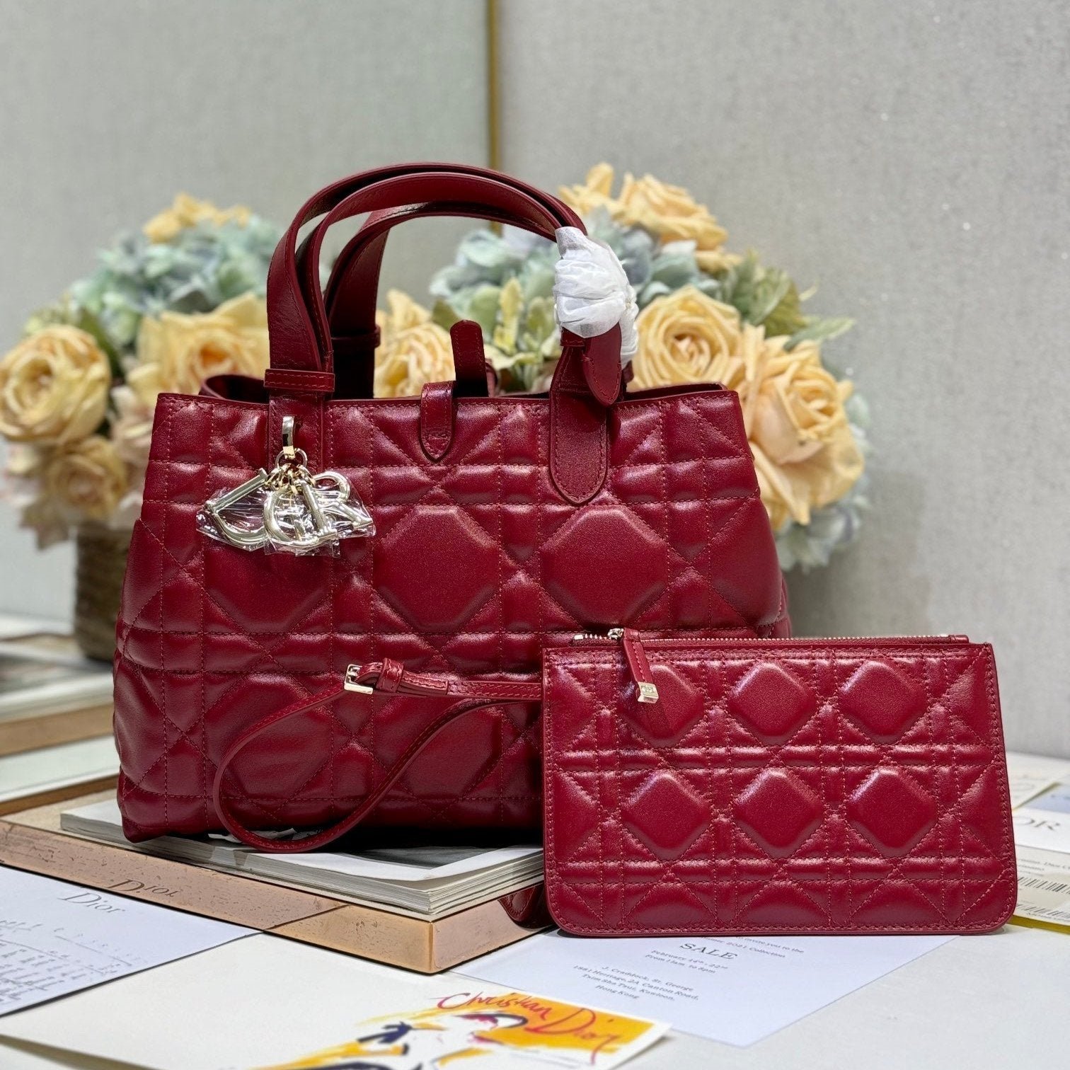 {Style No: OEOKCFQP} SMALL 28 TOUJOURS BAG IN RUBY RED MACROCANNAGE LAMBSKIN