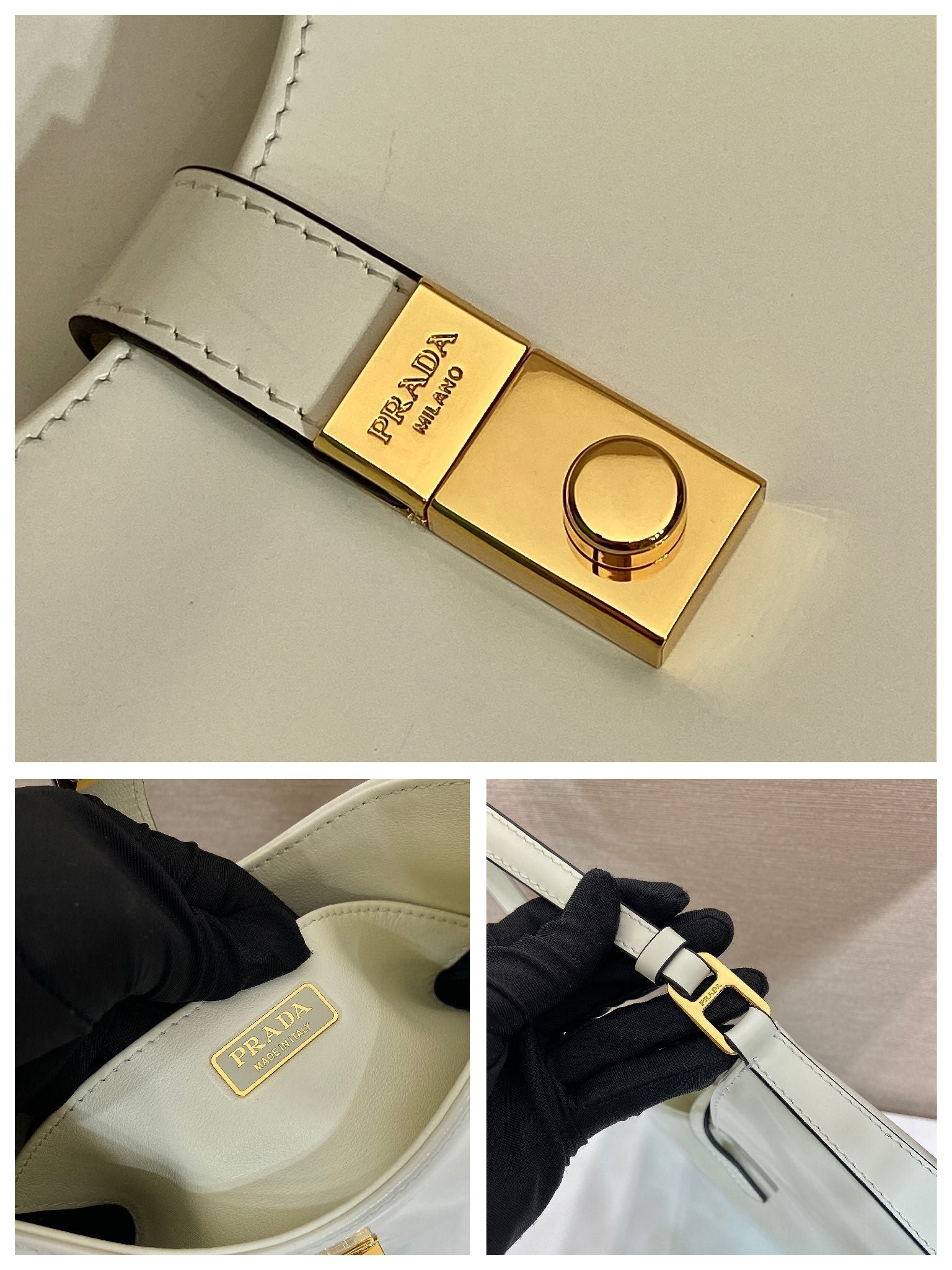 {Style No: MDNVERFR} CLEO SHOULDER BAG 22 IN WHITE BRUSHED LAMBSKIN WITH CLASP CLOSURE - Image 2