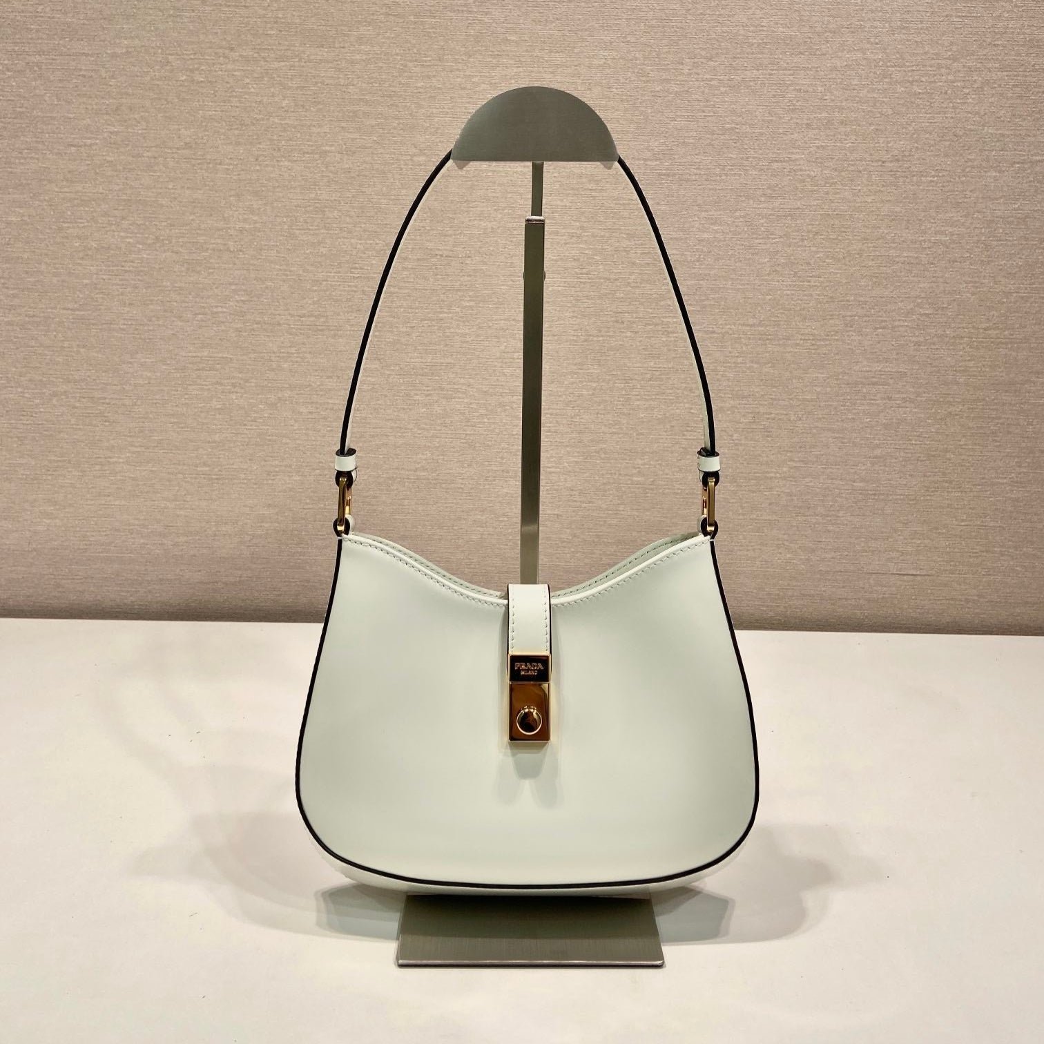 {Style No: MDNVERFR} CLEO SHOULDER BAG 22 IN WHITE BRUSHED LAMBSKIN WITH CLASP CLOSURE