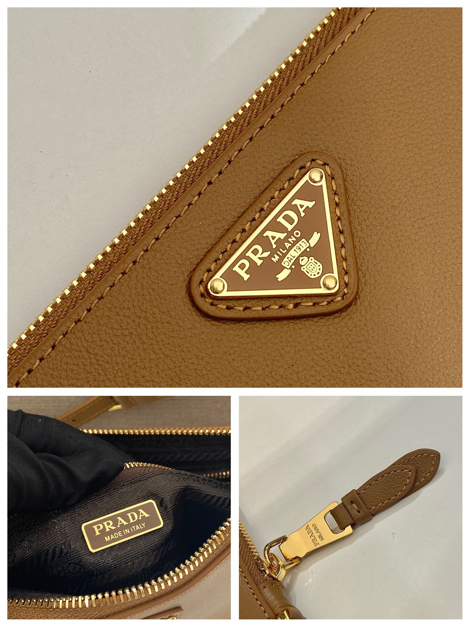 {Style No: OAXKNHTG} TRIANGLE LOGO SHOULDER BAG 24 IN PEANUT BROWN SMOOTH CALFSKIN - Image 7
