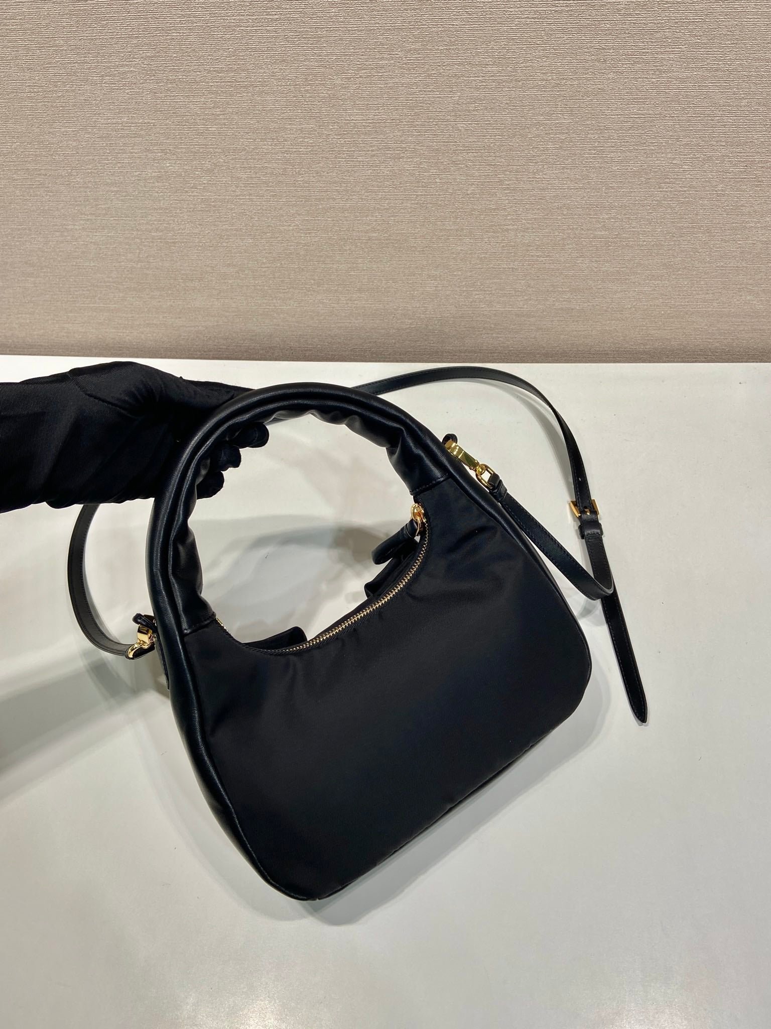 {Style No: RPSGXC5V} BOW HOBO BAG 22 IN BLACK RE-NYLON AND LAMBSKIN - Image 6