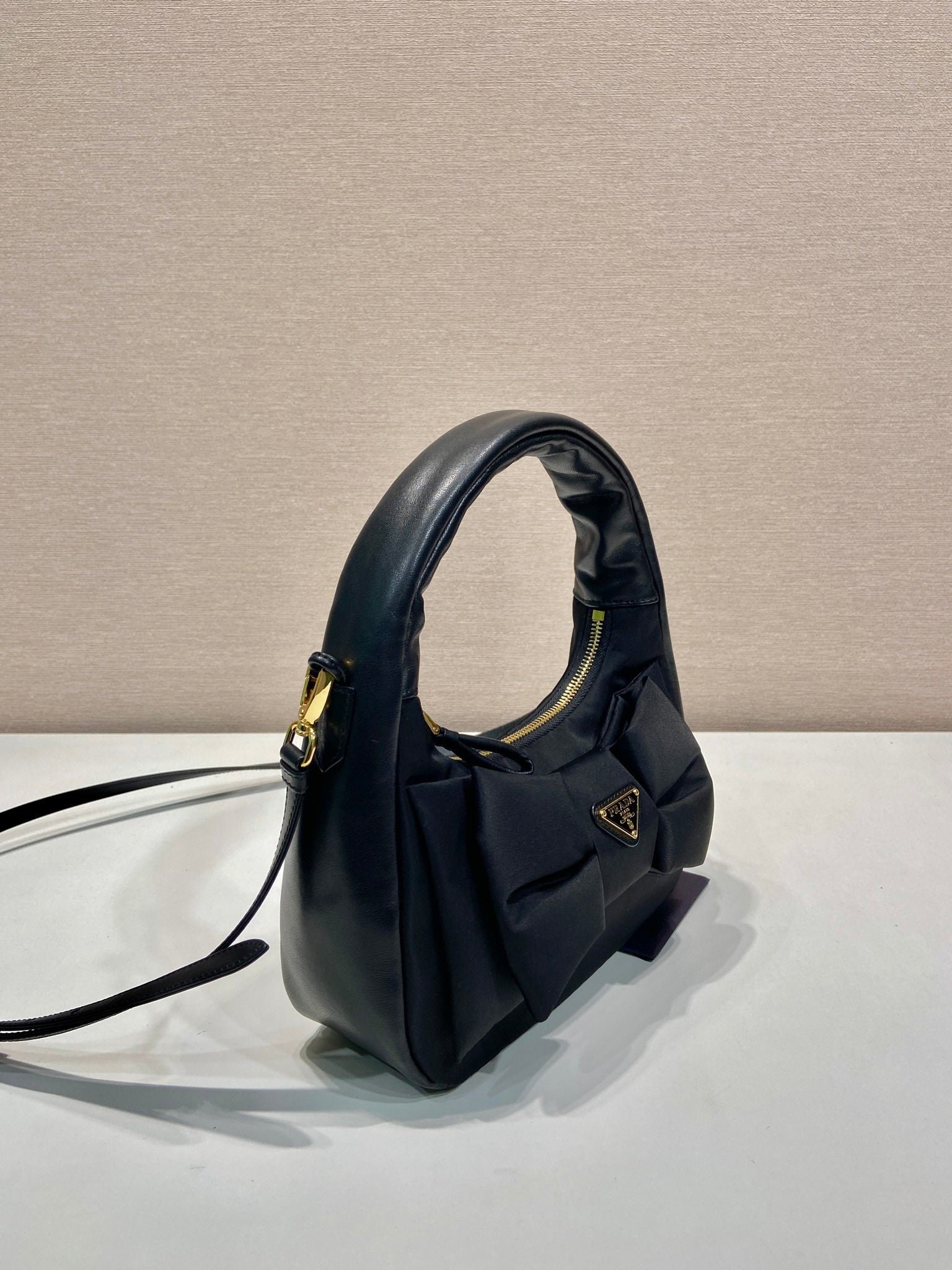 {Style No: RPSGXC5V} BOW HOBO BAG 22 IN BLACK RE-NYLON AND LAMBSKIN - Image 7