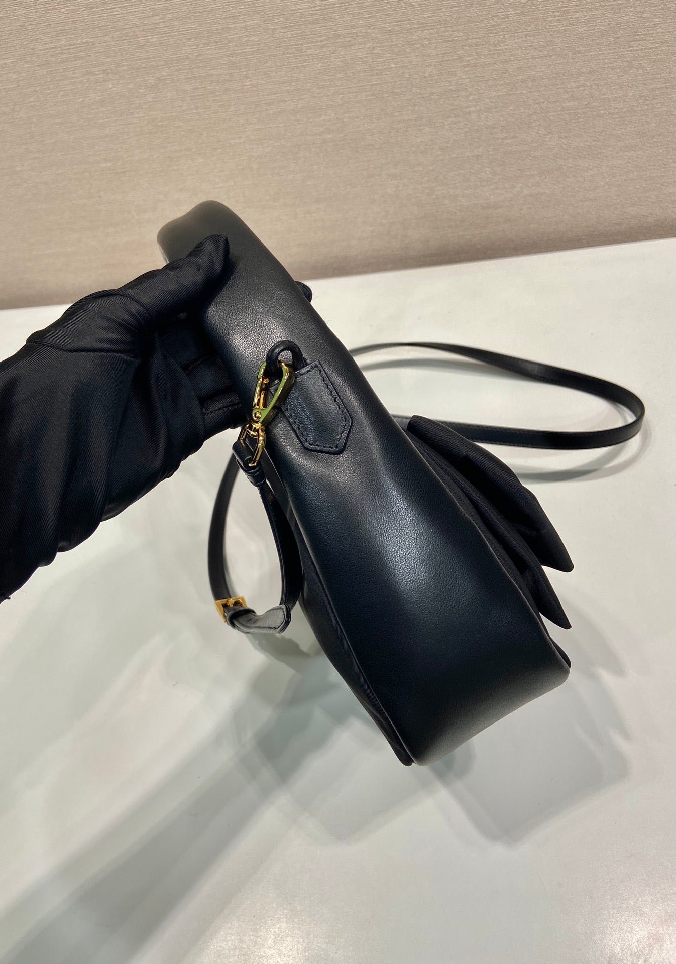 {Style No: RPSGXC5V} BOW HOBO BAG 22 IN BLACK RE-NYLON AND LAMBSKIN - Image 8