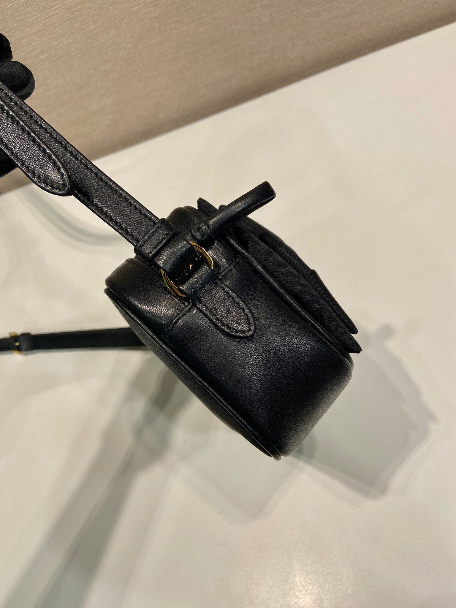 {Style No: P73I7B2G} BOW BAG 18 IN BLACK RE-NYLON AND LAMBSKIN - Image 2