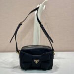 {Style No: P73I7B2G} BOW BAG 18 IN BLACK RE-NYLON AND LAMBSKIN