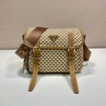 {Style No: OKFFN8M3} MESSENGER BAG 25 IN BROWN MIX CREAM TRIANGLE PATTERN EMBROIDERED FABRIC