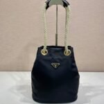 {Style No: IWAZWHGY} BUCKET BAG 28 IN BLACK RE-NYLON GOLD LOGO