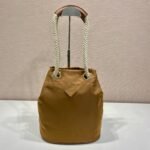 {Style No: TNJIK12L} BUCKET BAG 28 IN SEPIA BROWN RE-NYLON GOLD LOGO