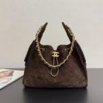 {Style No: 8GNWMAFU} CHANEL 25S HOBO BAG 40 CM IN DARK BROWN SUEDE WITH GOLD HARDWARE