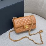 {Style No: 74C98RDE} FLAP BAG 20CM CARAMEL LAMBSKIN GOLD HARDWARE