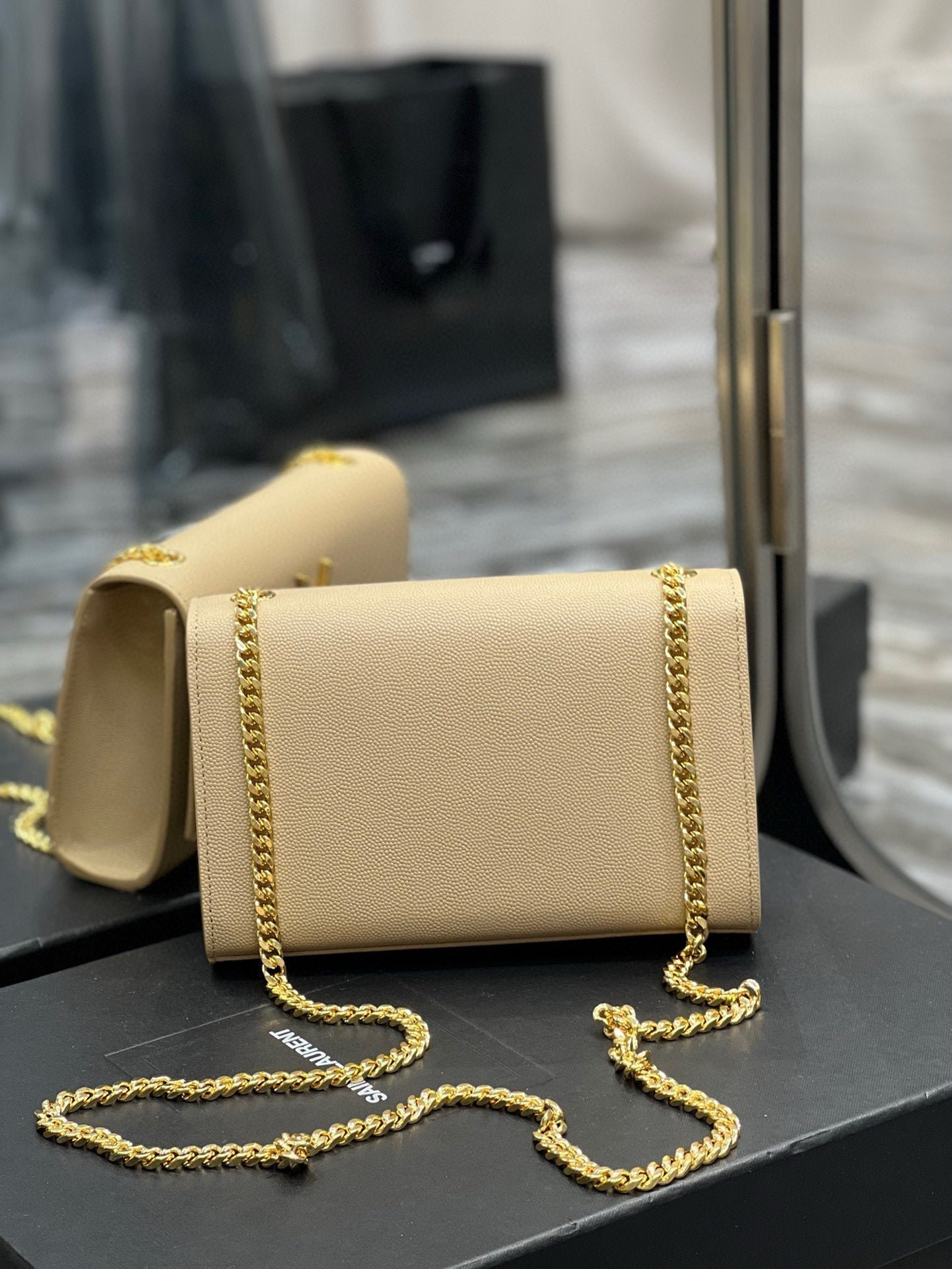 {Style No: R2HIZ1O3} KATE SMALL TASSEL BAG IN SATIN BEIGE - Image 3