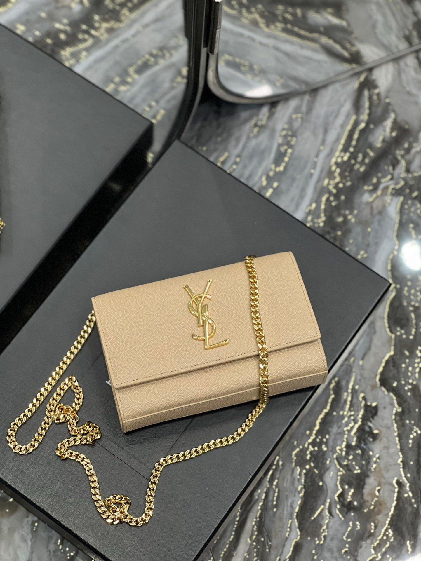 {Style No: R2HIZ1O3} KATE SMALL TASSEL BAG IN SATIN BEIGE - Image 6