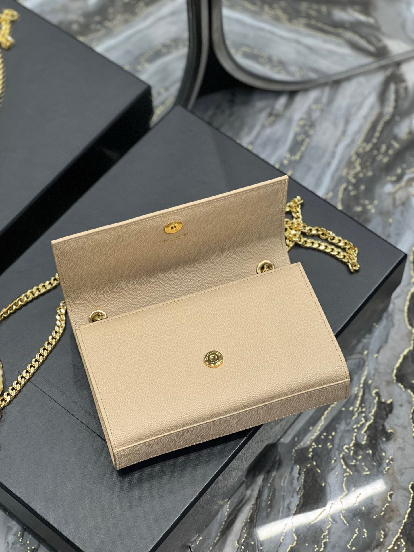 {Style No: R2HIZ1O3} KATE SMALL TASSEL BAG IN SATIN BEIGE - Image 5