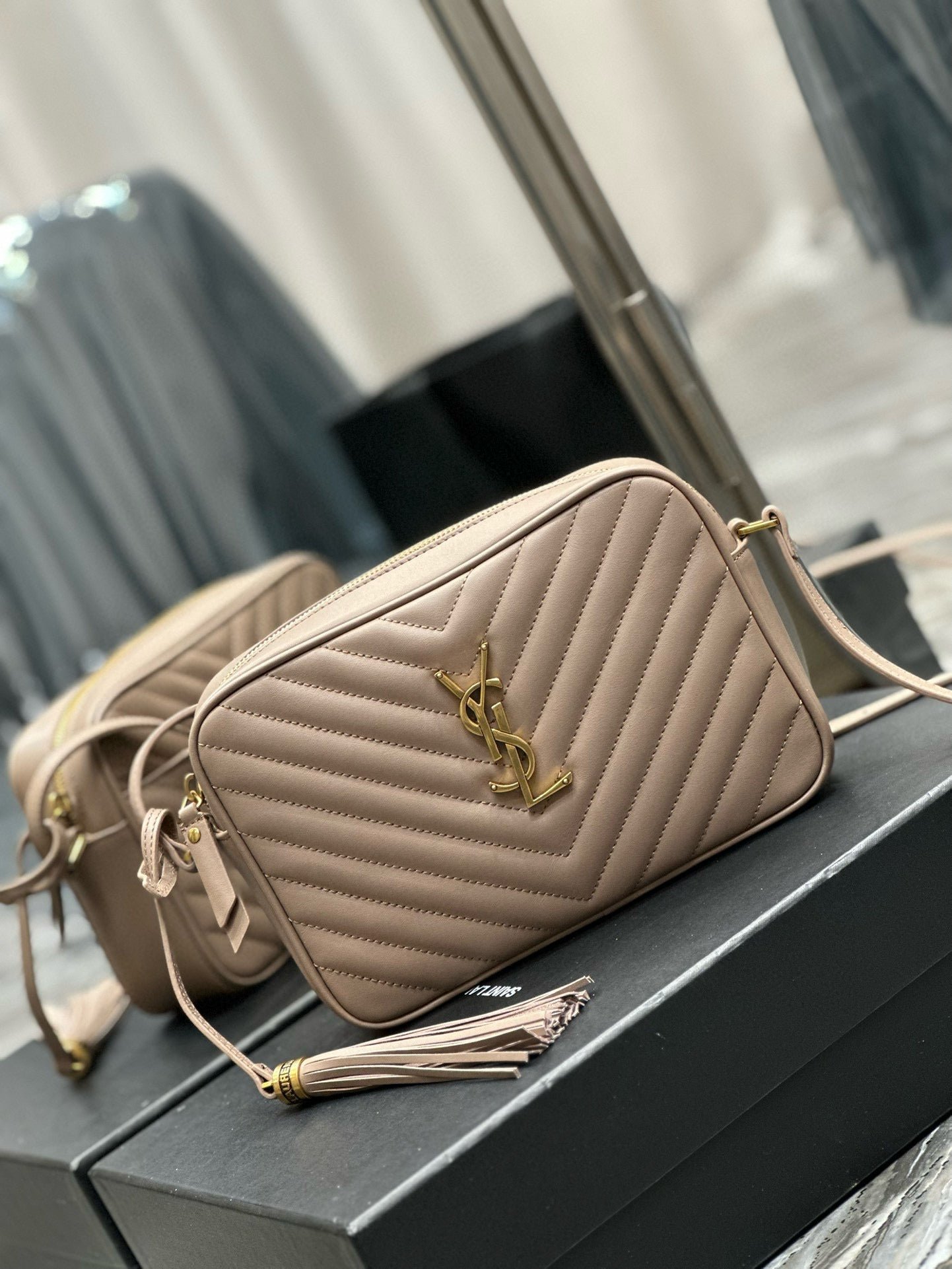{Style No: QM8KA988} LOU 23 CAMERA BAG BEIGE IN QUILTED LEATHER GOLD HARDWARE - Image 2