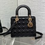 {Style No: SANMFLBW} MEDIUM LADY BAG 24 IN BLACK CALFSKIN GOLD HARDWARE