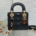 {Style No: VTKDX9VM} SMALL 20 LADY BAG IN BLACK MACROCANNAGE LAMBSKIN WITH GOLD HARDWARE