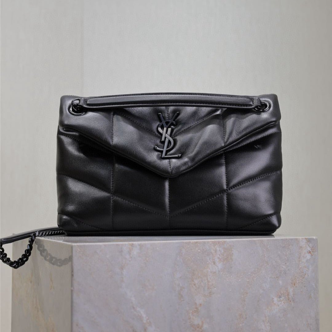 {Style No: R35NIIYK} LOULOU PUFFER MEDIUM 29 IN ALL BLACK SHEEPSKIN BLACK HARDWARE