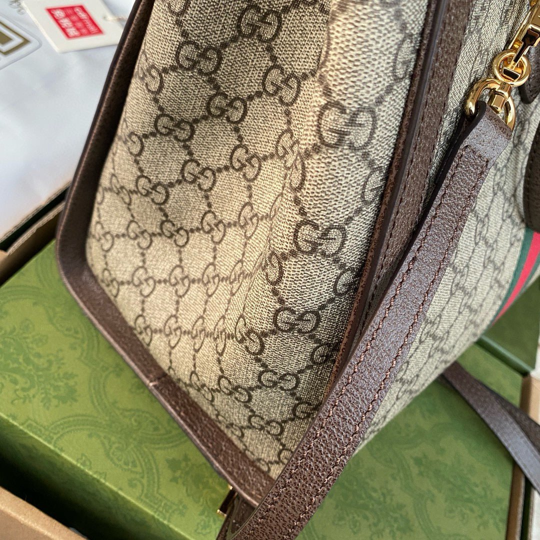 {Style No: AAZ6SV9Q} OPHIDIA LARGE 33 CM TOTE BAG IN BEIGE/EBONY GG CANVAS WITH BROWN LEATHER TRIM - Image 8