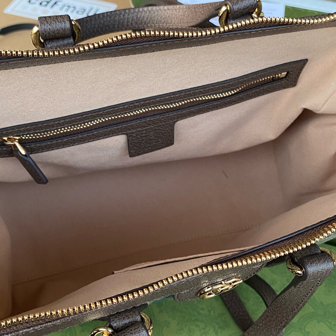 {Style No: AAZ6SV9Q} OPHIDIA LARGE 33 CM TOTE BAG IN BEIGE/EBONY GG CANVAS WITH BROWN LEATHER TRIM - Image 5