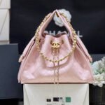 {Style No: 128NSYTR} CHANEL 25 MEDIUM HANDBAG IN PASTEL PINK CALFSKIN WITH GOLD HARDWARE