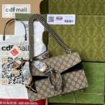 {Style No: S1558VX6} GG DIONYSUS SHOULDER BAG IN BEIGE CANVAS SILVER HARDWARE