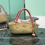 {Style No: VMUXT7FF} PRA HANDBAG 26 IN BEIGE RAFFIA AND RED WOVEN HANDLES