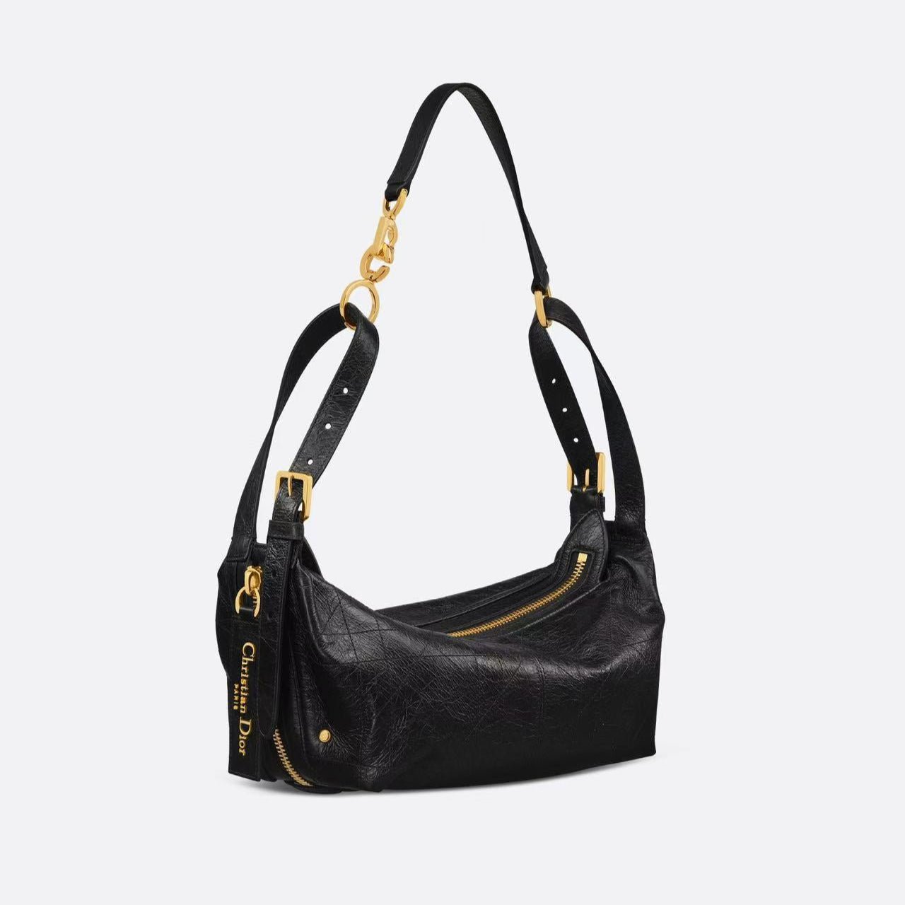 {Style No: PN1MJ4GH} CD SHOULDER BAG 25 IN BLACK CALFSKIN GOLD HARDWARE TP2