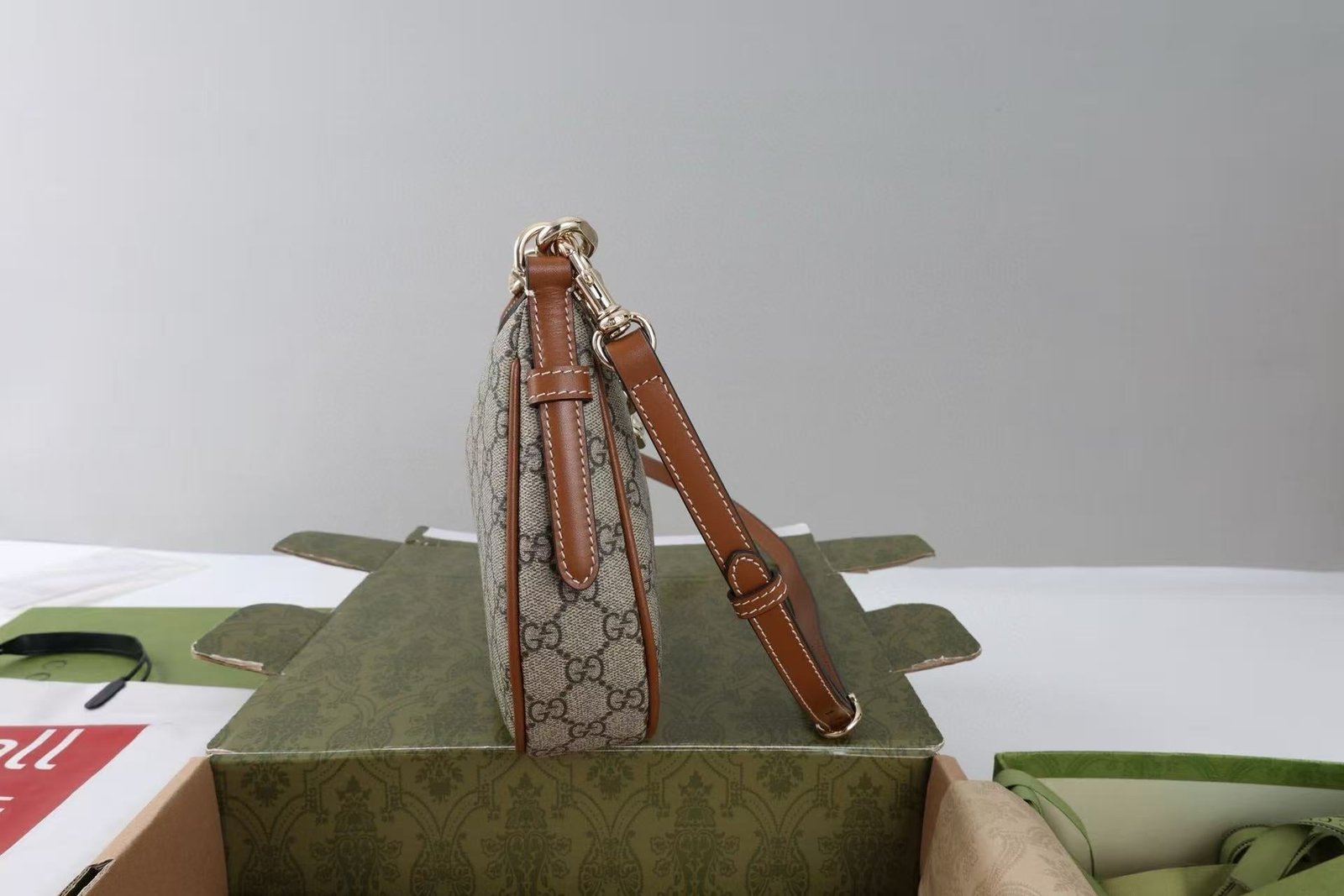 {Style No: CAE8KBNM} GG SHOULDER BAG 25 IN DARK BEIGE MONOGRAM CANVAS MIX CALFSKIN - Image 9