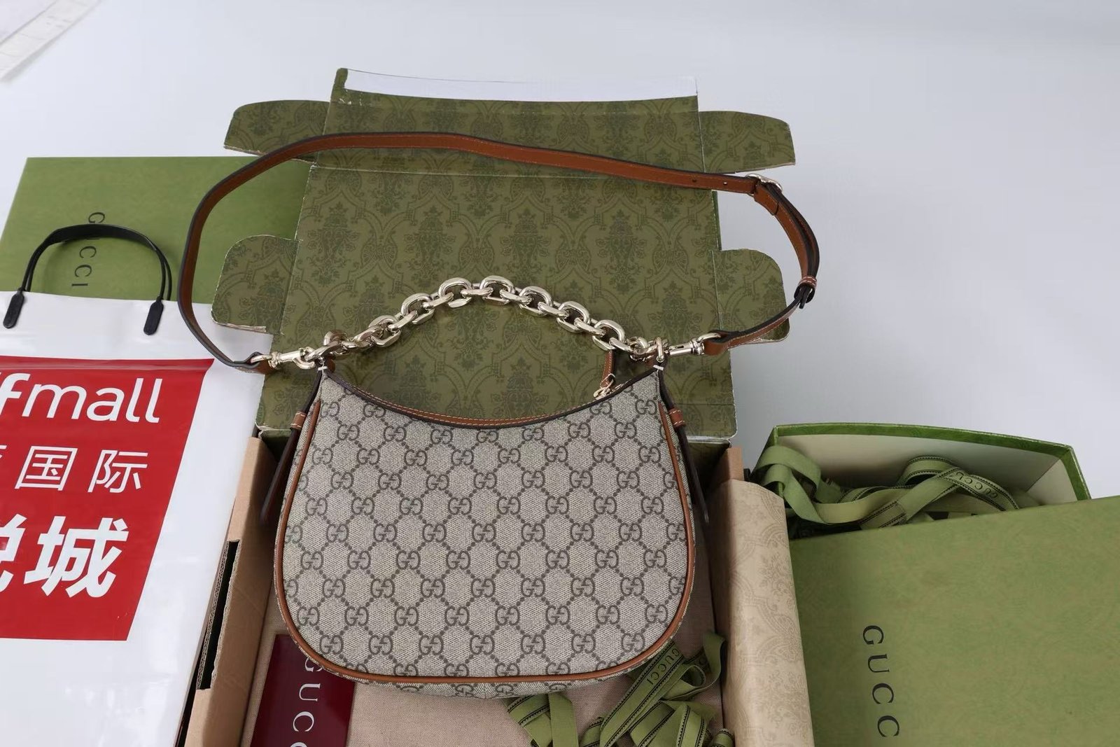 {Style No: CAE8KBNM} GG SHOULDER BAG 25 IN DARK BEIGE MONOGRAM CANVAS MIX CALFSKIN - Image 6