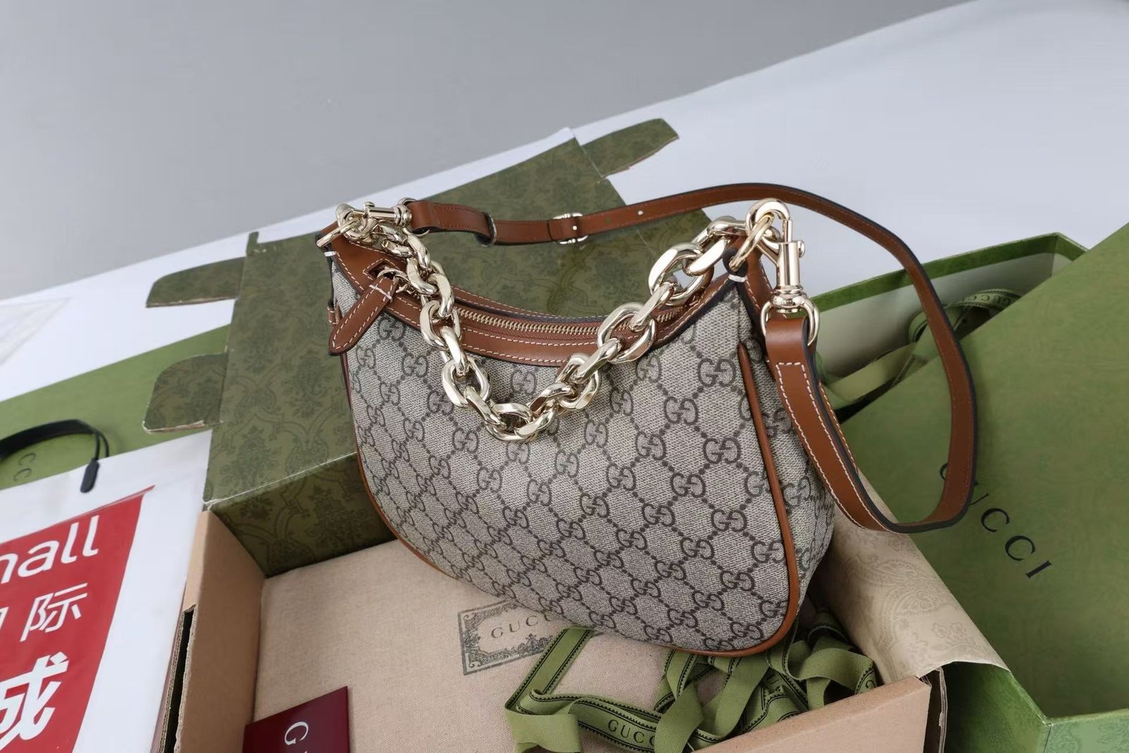 {Style No: CAE8KBNM} GG SHOULDER BAG 25 IN DARK BEIGE MONOGRAM CANVAS MIX CALFSKIN - Image 3