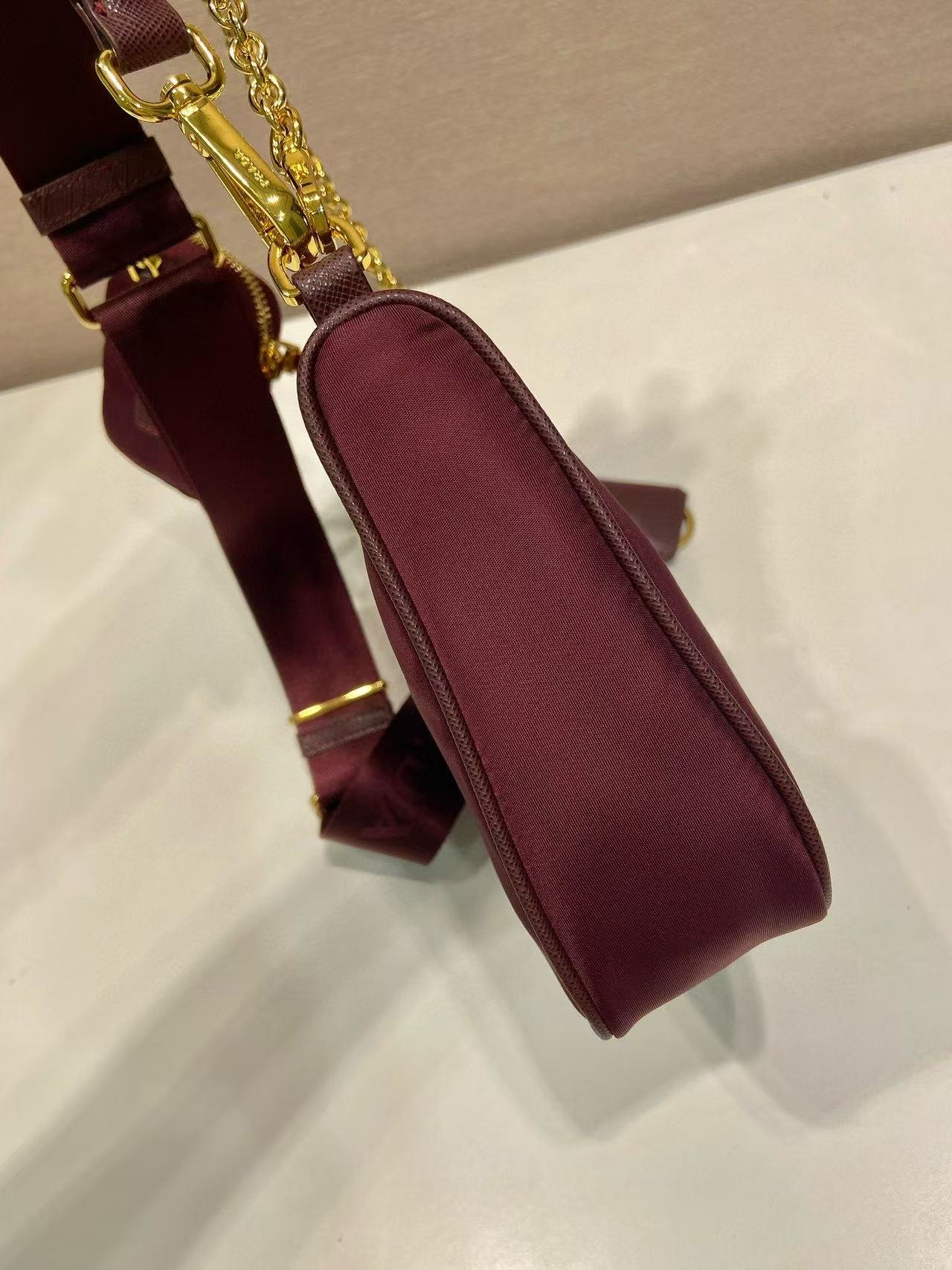 {Style No: A14MQWED} PRA HOBO BAG 22 IN BURGUNDY RED RE-NYLON - Image 4
