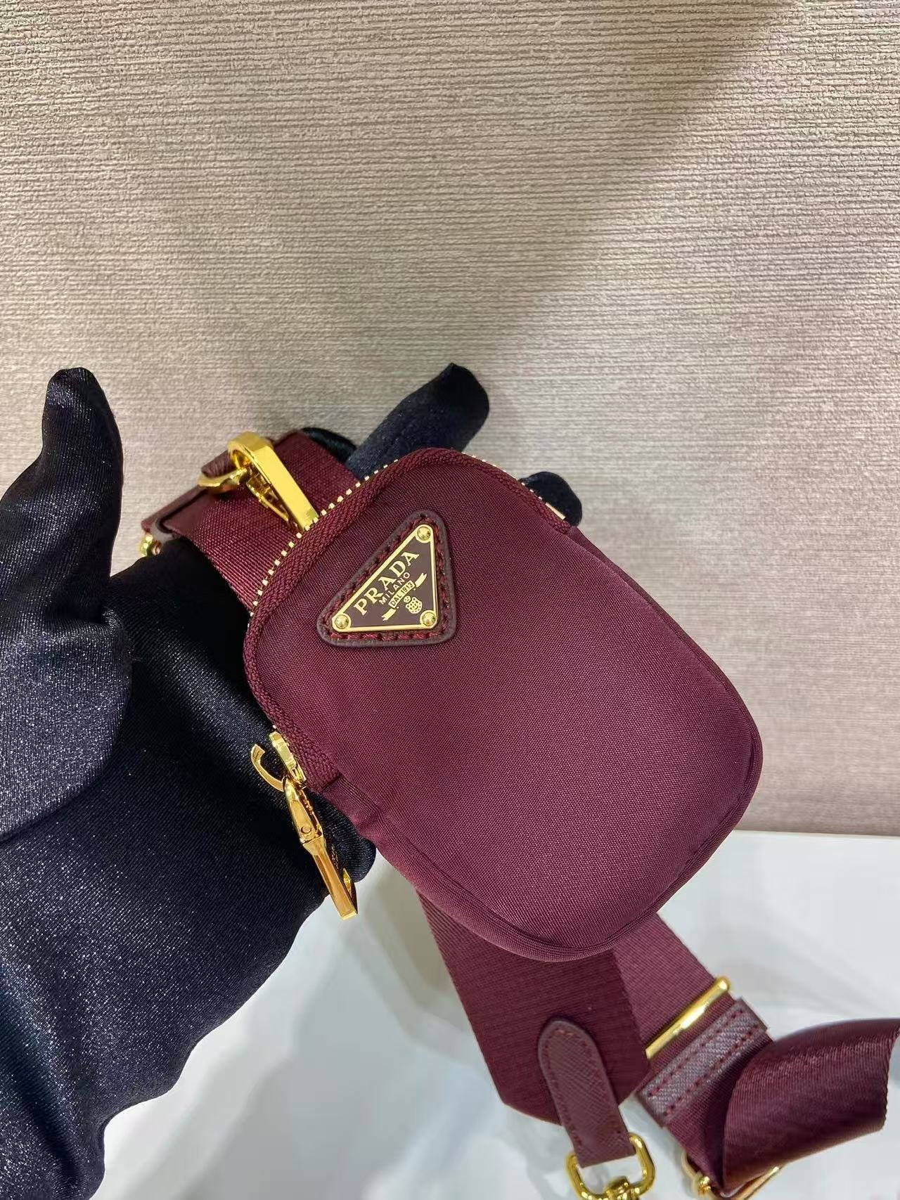 {Style No: A14MQWED} PRA HOBO BAG 22 IN BURGUNDY RED RE-NYLON - Image 6