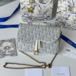 {Style No: 1QS84F7O} DIOR 25S MEDIUM SADDLE POUCH WITH CHAIN 21 IN LIGHT BLUE DIOR OBLIQUE JACQUARD CANVAS