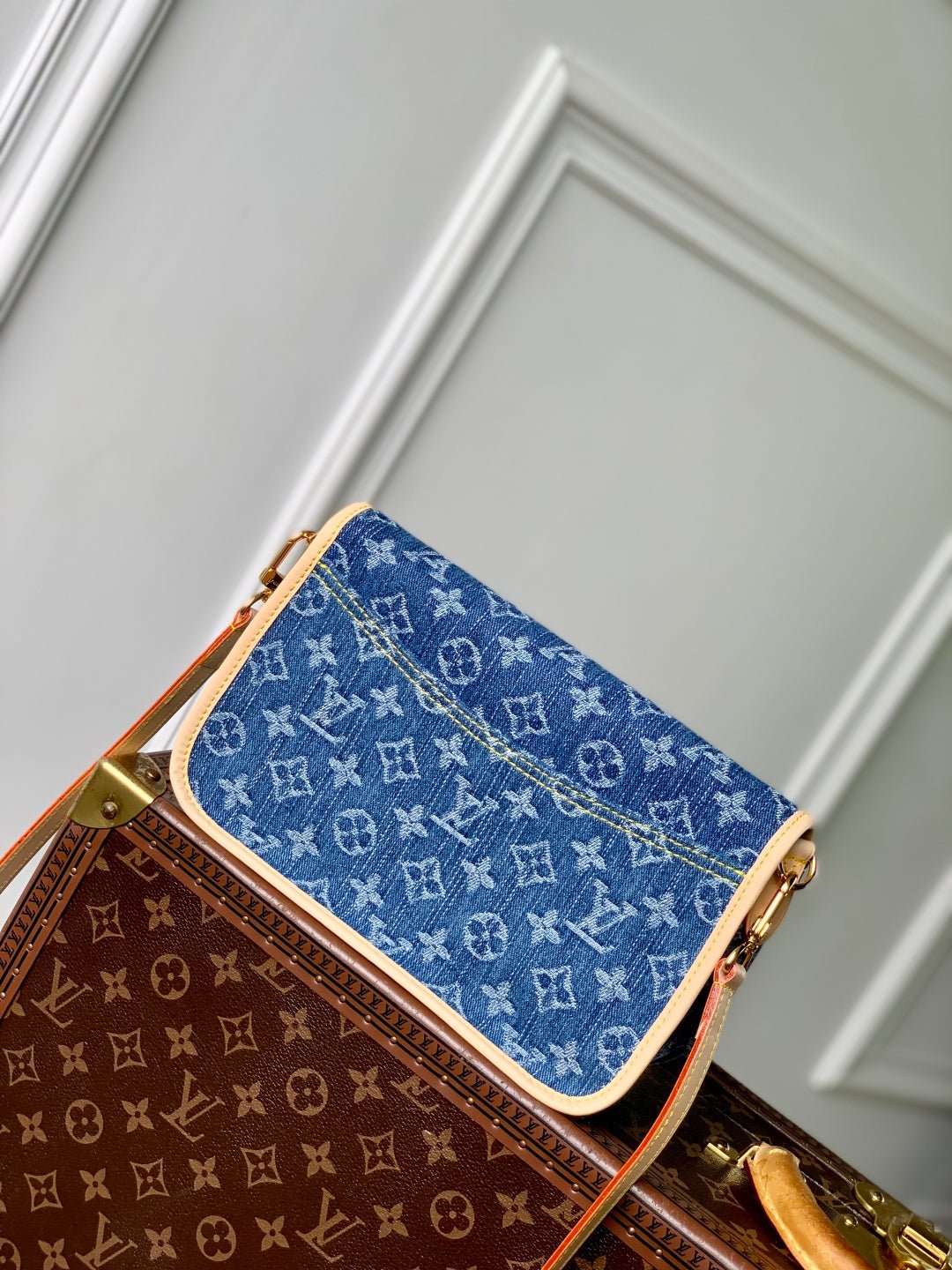 {Style No: 9TW64VOL} DIANE 24 IN DENIM BLUE MONOGRAM COWHIDE LEATHER TRIM - Image 4