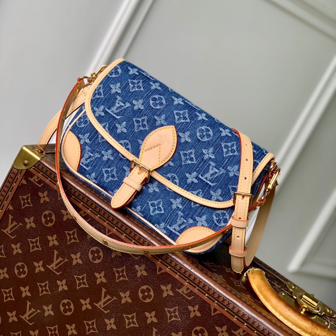 {Style No: 9TW64VOL} DIANE 24 IN DENIM BLUE MONOGRAM COWHIDE LEATHER TRIM