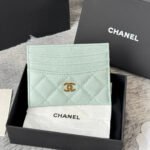 {Style No: HEXOOWUG} CHANEL 25S CARD HOLDER 11 IN SOFT MINT CAVIAR GOLD HARDWARE