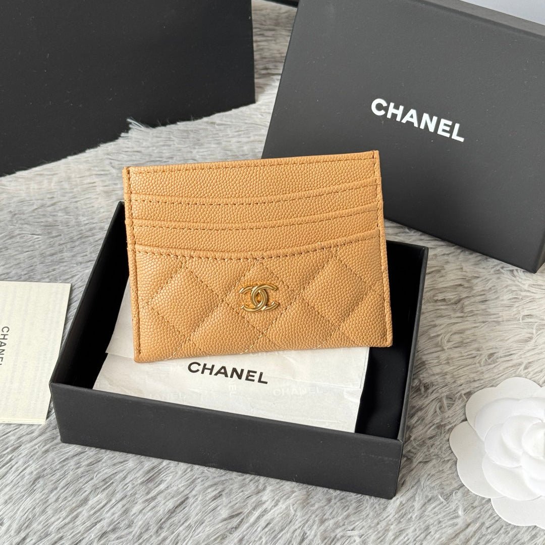 {Style No: BMMOR1V8} CHANEL 25S CARD HOLDER 11 IN GOLDEN CARAMEL CAVIAR GOLD HARDWARE