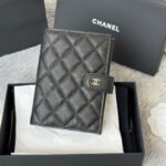 {Style No: DD3NUROW} CHANEL 25S MULTI PURPOSE PASSPORT WALLET 15 IN BLACK CALFSKIN SILVER HARDWARE