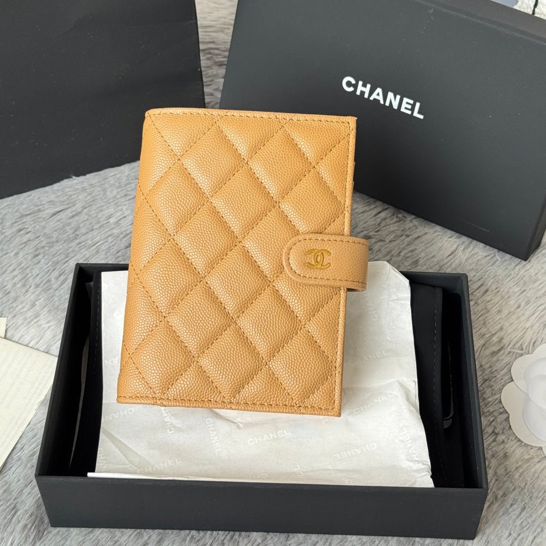 {Style No: NWPS4TYG} CHANEL 25S MULTI PURPOSE PASSPORT WALLET 15 IN GOLDEN CARAMEL CALFSKIN GOLD HARDWARE