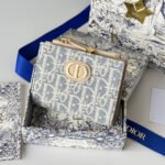{Style No: IEYO2B71} DIOR 25S 30 MONTAIGNE DAHLIA WALLET 11 IN LIGHT BLUE DIOR OBLIQUE JACQUARD