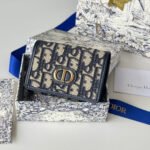 {Style No: TJXTMUN3} DIOR 25S CARO CARD HOLDER 11 IN BLUE CALFSKIN AND CANVAS GOLD HARDWARE
