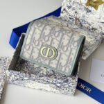 {Style No: B4JJRE8T} DIOR 25S CARO CARD HOLDER 11 IN GRAY CALFSKIN AND CANVAS GOLD HARDWARE
