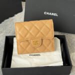 {Style No: 42FLDJXS} CHANEL 25S CF SMALL TRI FOLD WALLET 11 IN GOLDEN CARAMEL CAVIAR GOLD HARDWARE