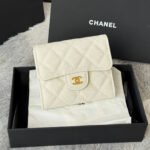 {Style No: Y8Y3B5KZ} CHANEL 25S CF SMALL TRI FOLD WALLET 11 IN IVORY CAVIAR GOLD HARDWARE