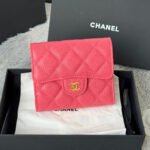{Style No: TNELW2AE} CHANEL 25S CF SMALL TRI FOLD WALLET 11 IN WATERMELON CAVIAR GOLD HARDWARE