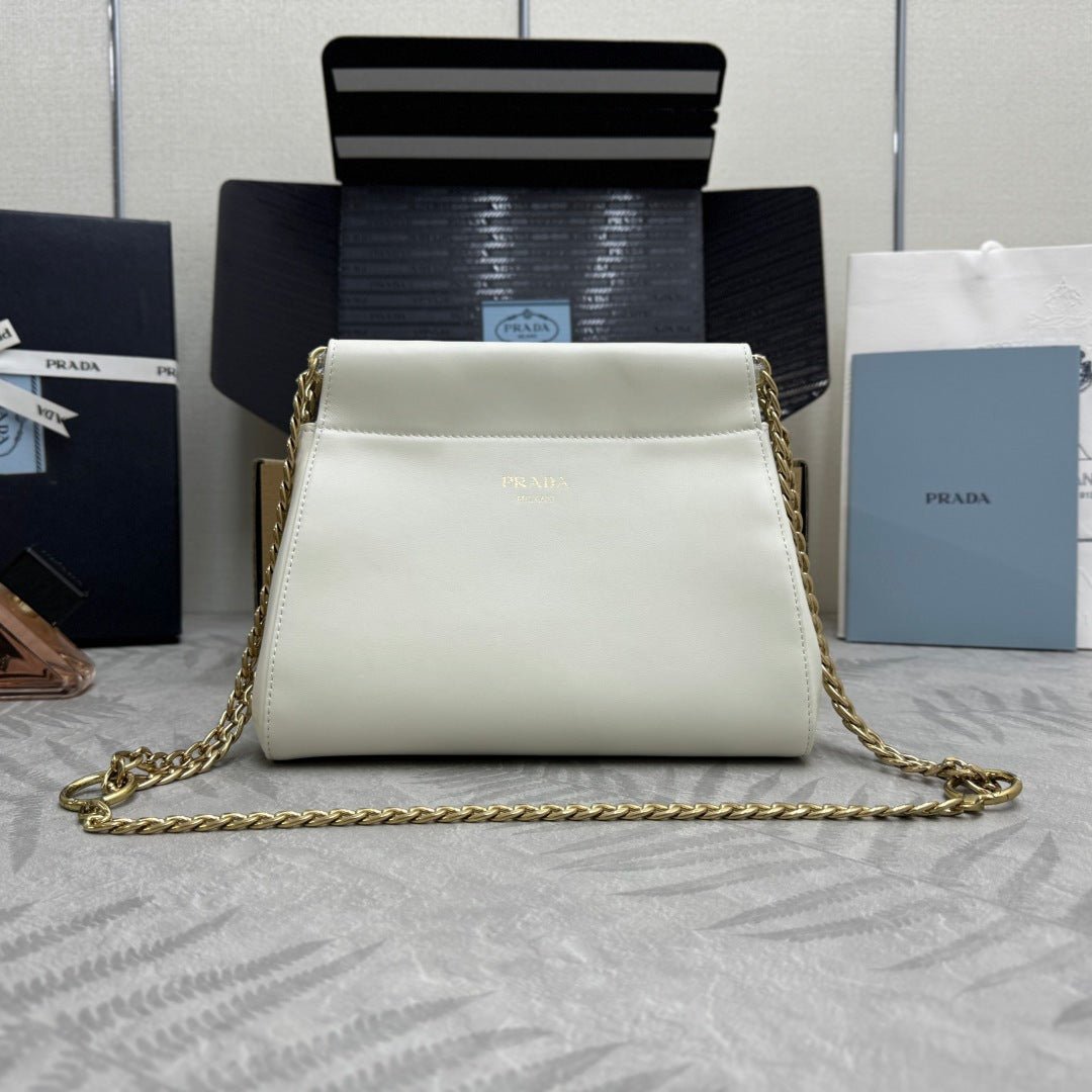 {Style No: MZKLUCDZ} PRADA 25S ENCHAINE MINI BAG 22 IN WHITE CALFSKIN GOLD HARDWARE