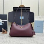 {Style No: R33SVJ11} PRADA 25S AIMEE MEDIUM SHOULDER BAG 31 IN BURGUNDY CALFSKIN